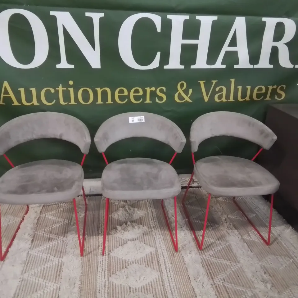 SET OF THREE ITALIAN MADE CALLIGARIS NEW YORK CHAIRS GREY/RED RRP £942