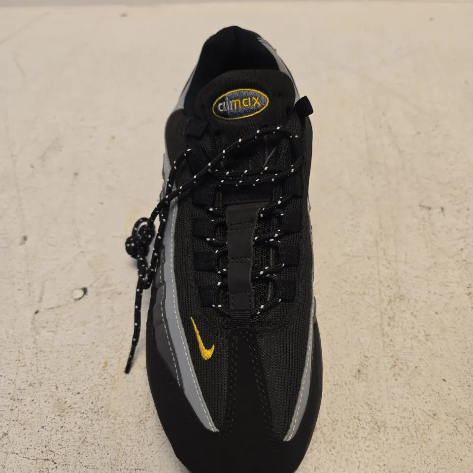 NIKE RUNNING SHOES – BLACK/GREY WITH YELLOW SWOOSH, UK 9 (MEN'S) + PAIR