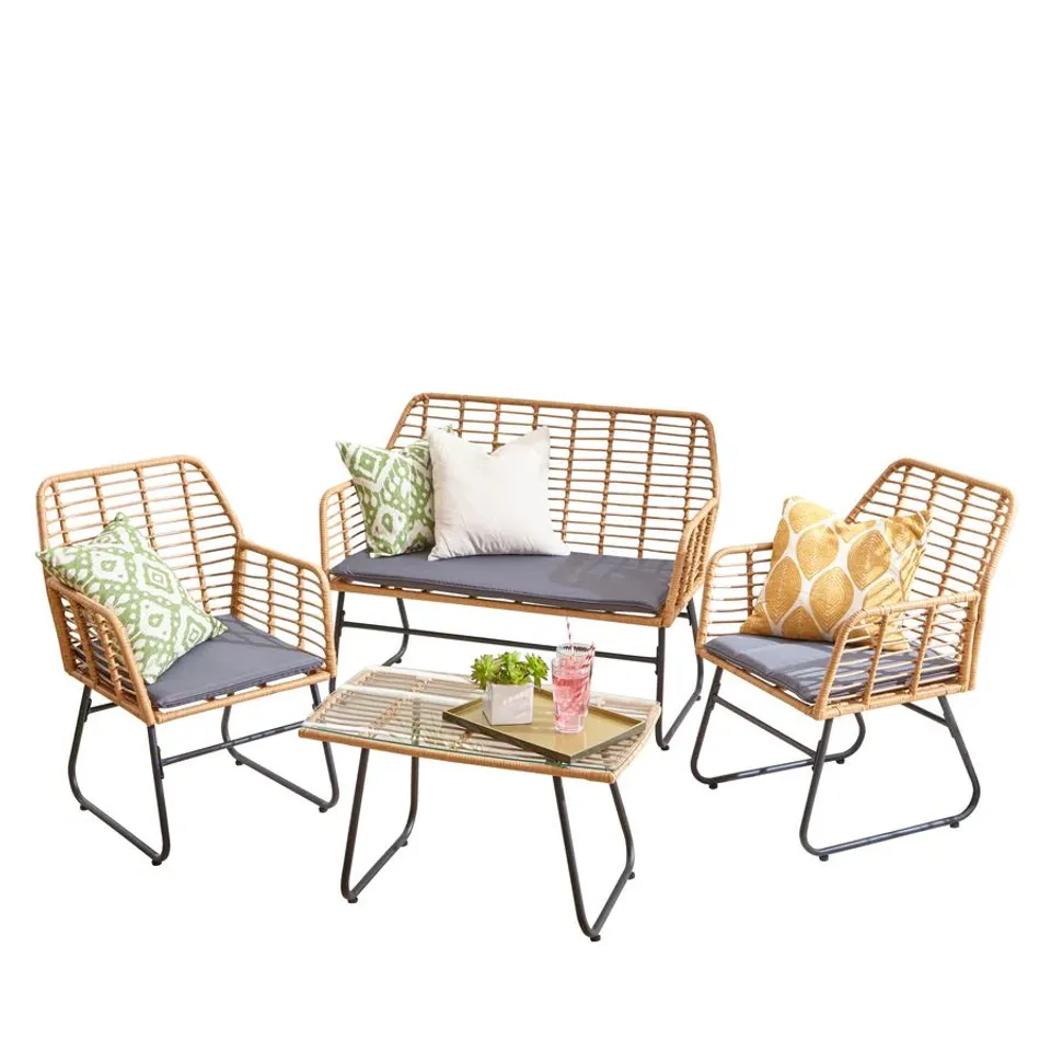 BOXED NEO GREY 4 PIECE BAMBOO STYLE TABLE & CHAIRS SET (1 BOX)