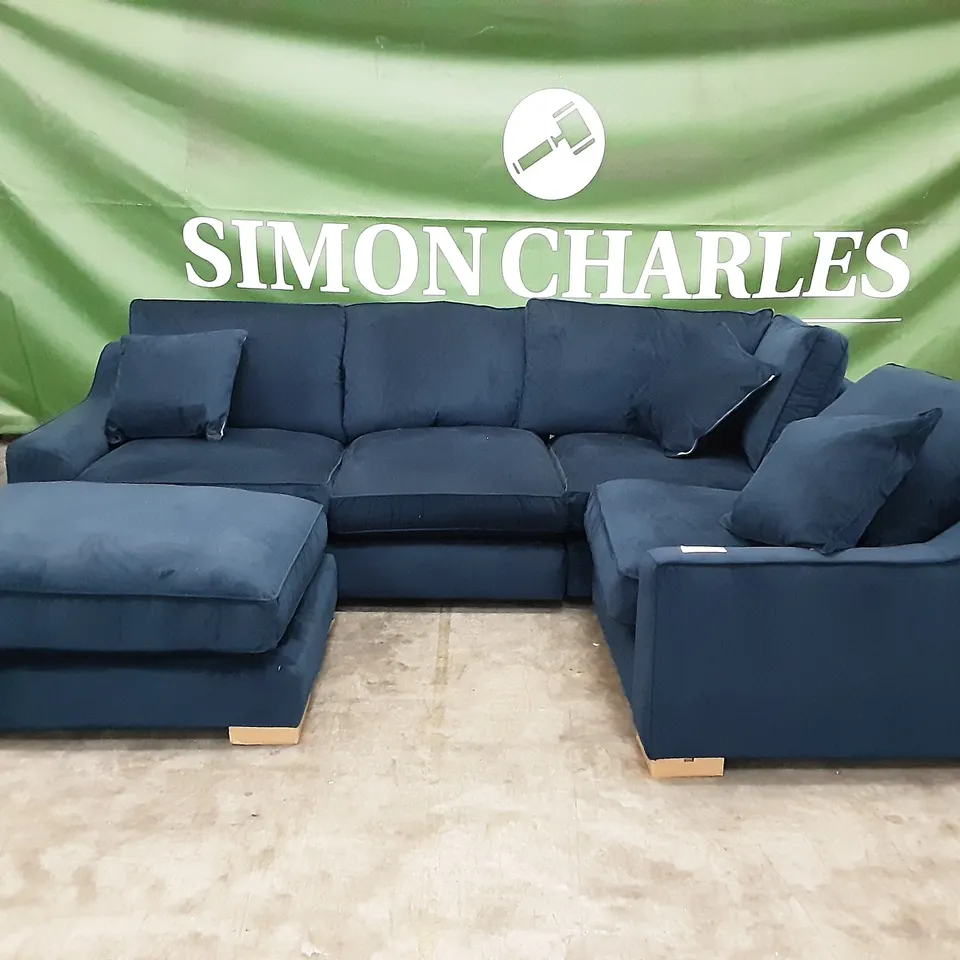 QUALITY BRITISH MANUFACTURED DESIGNER THE LOUNGE COMPANY ISOBEL SMALL CORNER SOFA RHF AND FOOTSTOOL MID009 MIDNIGHT INDIGO /WSWFUFB