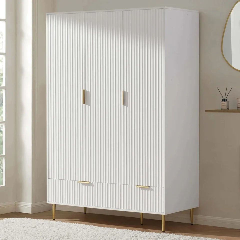 BOXED DUSK EVIE 3 DOOR WARDROBE WITH DRAWERS - WARM WHITE (2 BOXES)