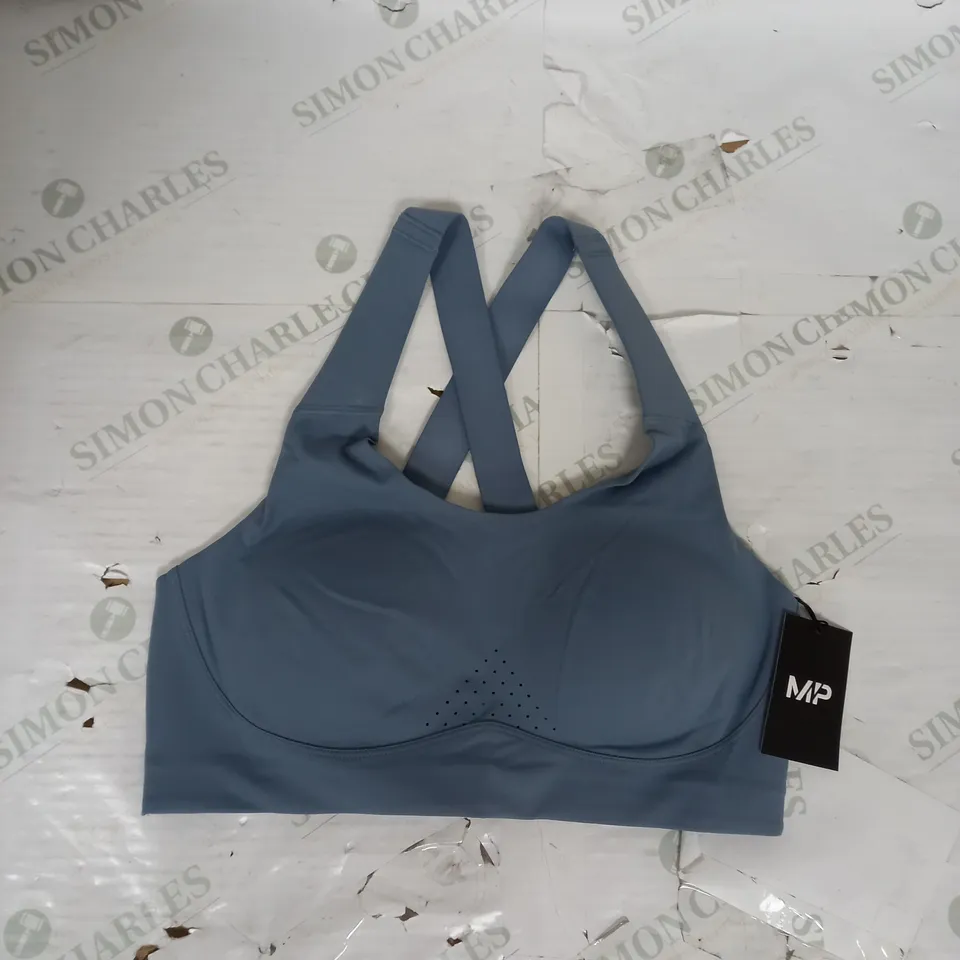 MYPROTEIN WOMENS VELOCITY ULTRA BRA IN PEBBLE BLUE SIZE L