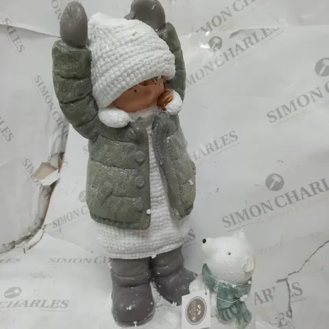 HEAVEN SENDS LIGHT-UP GIRL THROWING SNOWBALL CHRISTMAS ORNAMENT