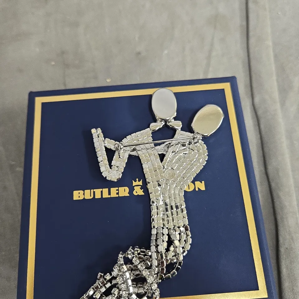 BUTLER & WILSON CRYSTAL RHINESTONE BROOCH – ABSTRACT DANCER FIGURE (BOXED)