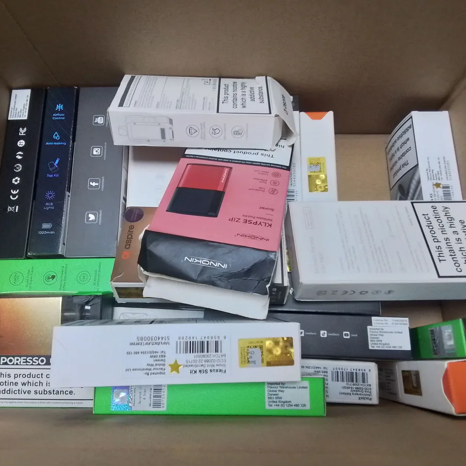 LOT OF ASSORTED E-CIGS AND PARTS TO INCLUDE VAPORESSO, GEEKVAPE AND ASPIRE