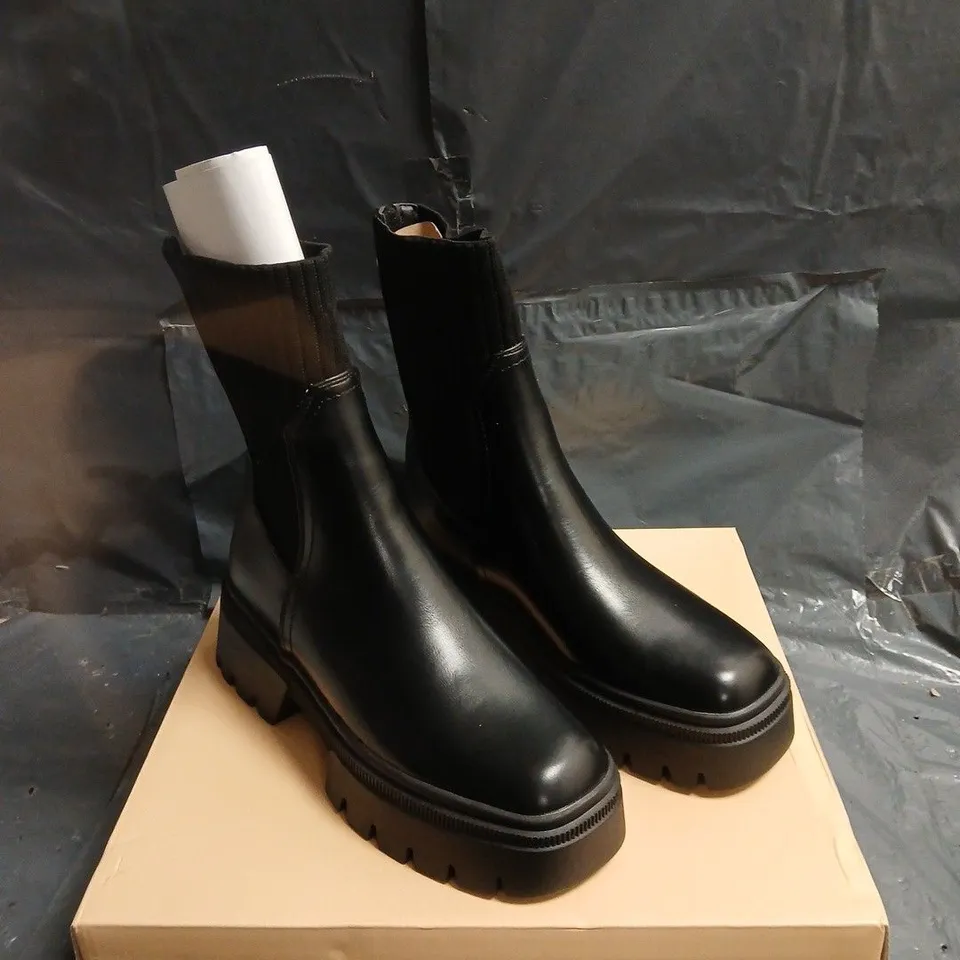 SIMMI LONDON BLACK LEATHER ANKLE BOOTS WITH CHUNKY LUG SOLE UK 5