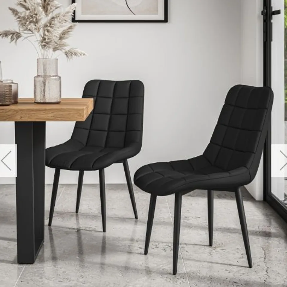 BOXED SET OF 2 MODERN DINING CHAIRS WITH METAL LEGS, THICK PADDED SEATS (1 BOX)