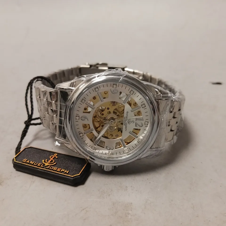 BOXED SAMUEL JOSEPH SKELETON JUBILEE STEEL WATCH