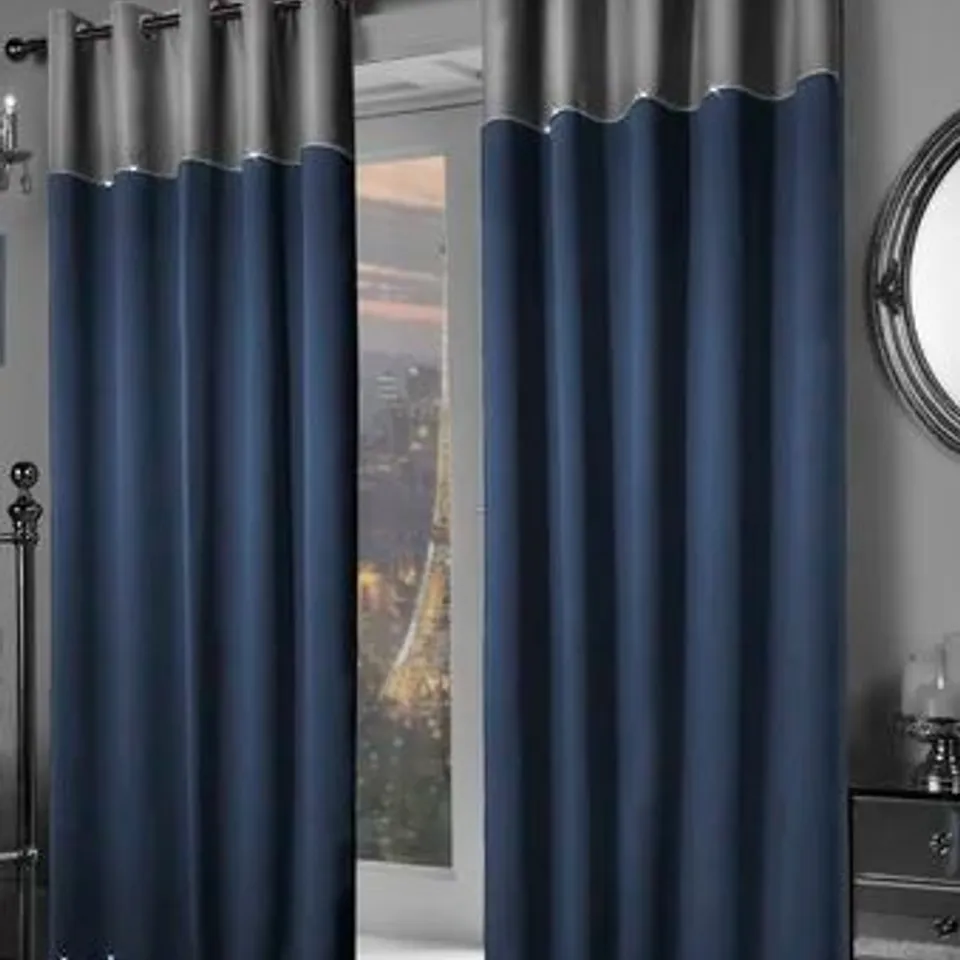 BOXED ROSE EYELET BLACKOUT THERMAL CURTAINS COLOUR: NAVY