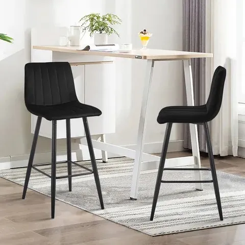 BOXED SET OF 2 DESIGNER BLACK VELVET BAR STOOLS (1 BOX)
