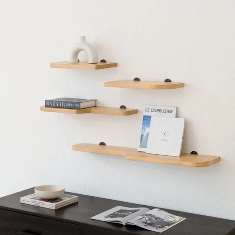 BOXED VALETTA SOLID WOOD WALL MOUNTED FLOATING DISPLAY SHELVES - WALNUT