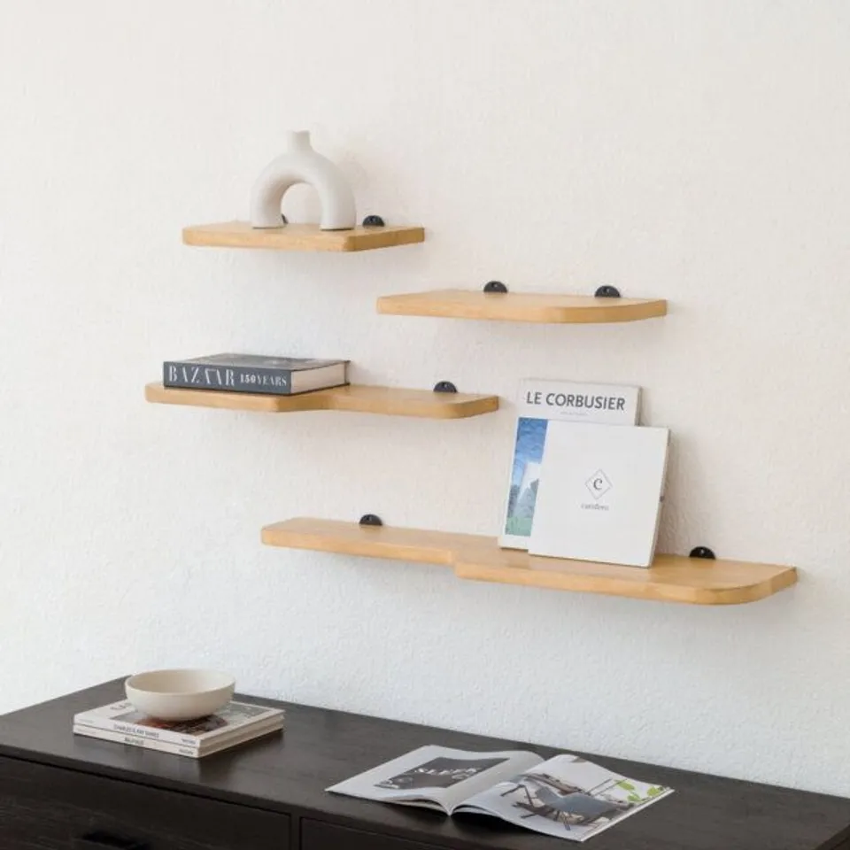 BOXED VALETTA SOLID WOOD WALL MOUNTED FLOATING DISPLAY SHELVES - WALNUT