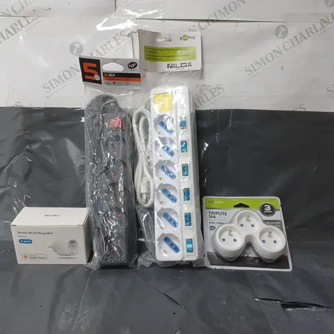 BOX OF APPROX 30 ASSORTED ITEMS TO INCLUDE - LIFEDOM TRIPLITE 16A , NF 5X16A 1M EXTENSION LEAD , SMART WIFI MINI PLUG ETC