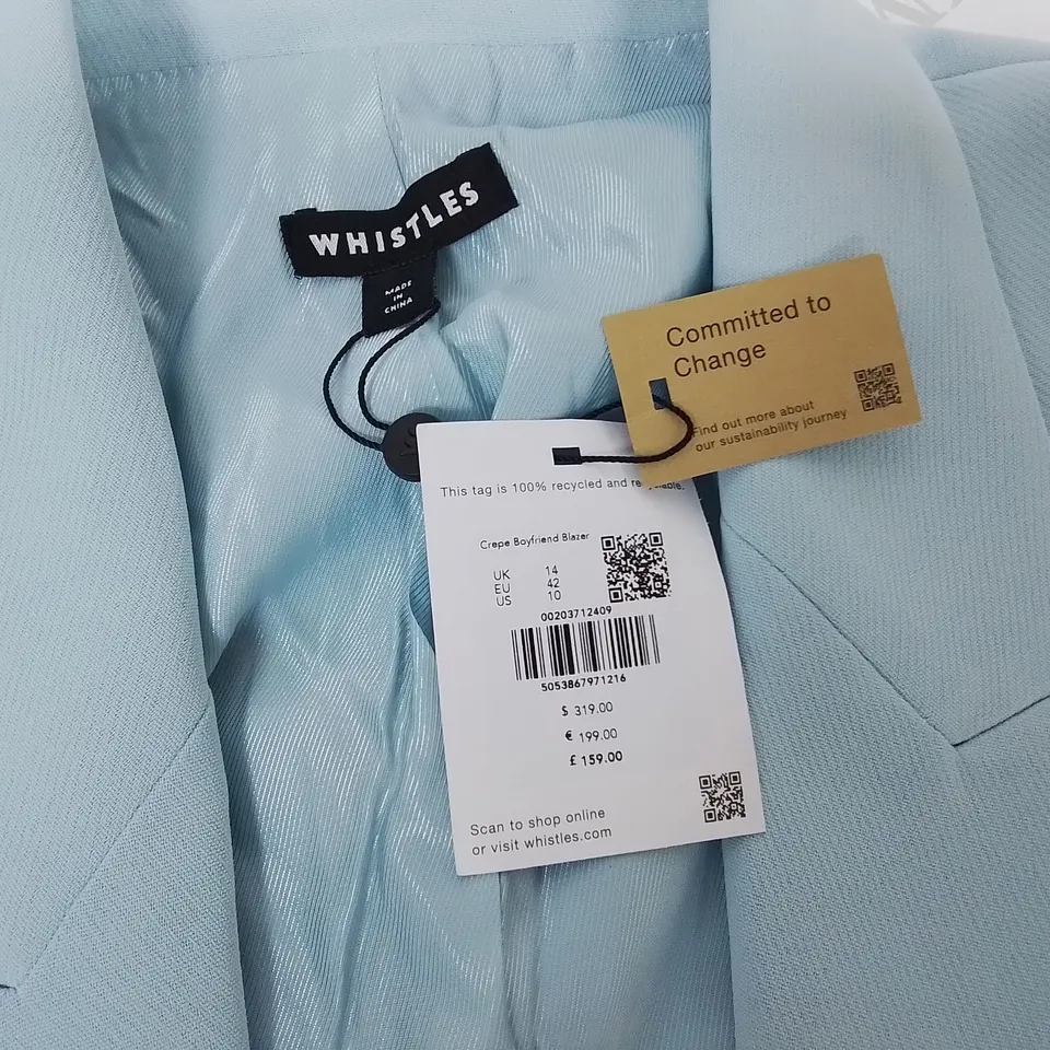 WHISTLES CREPE BOYFRIEND BLAZER IN BLUE - UK 14