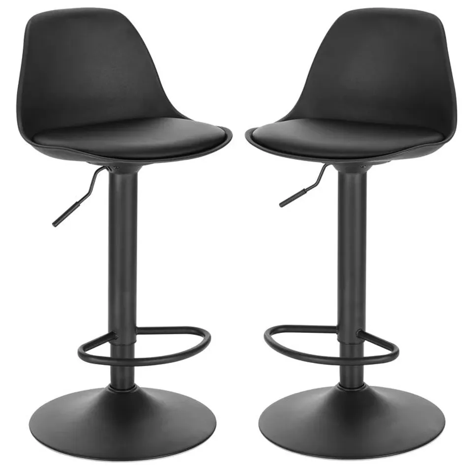BOXED RIKARD HEIGHT ADJUSTABLE SWIVEL BAR STOOL IN UPHOLSTERED BLACK X 2 