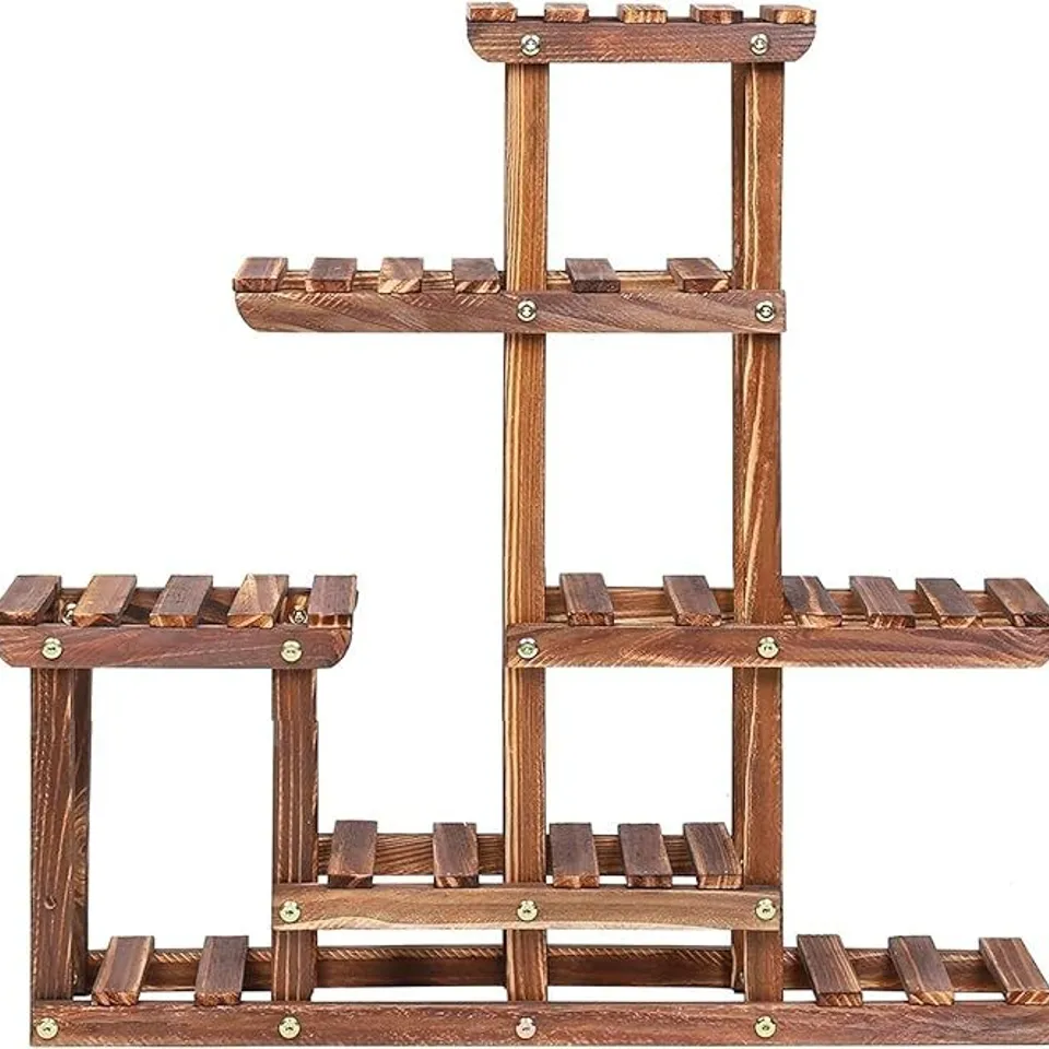 BOXED FLOWER STAND MULTI-TIERED PLANT STAND 6 TIERS - WOOD (1 BOX)