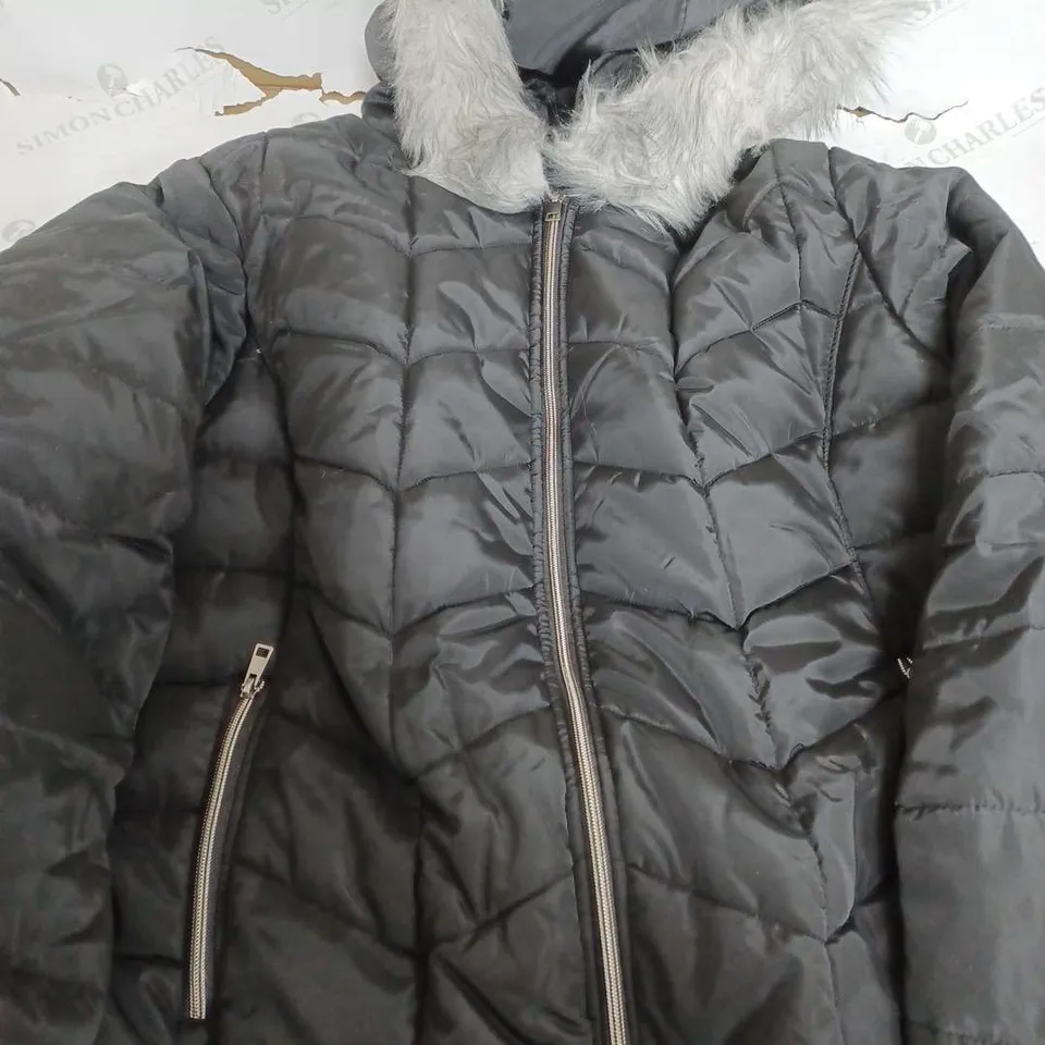 ATLAS WOMENS HEAVY PADDED BLACK COAT WITH HOOD- UK 24-26