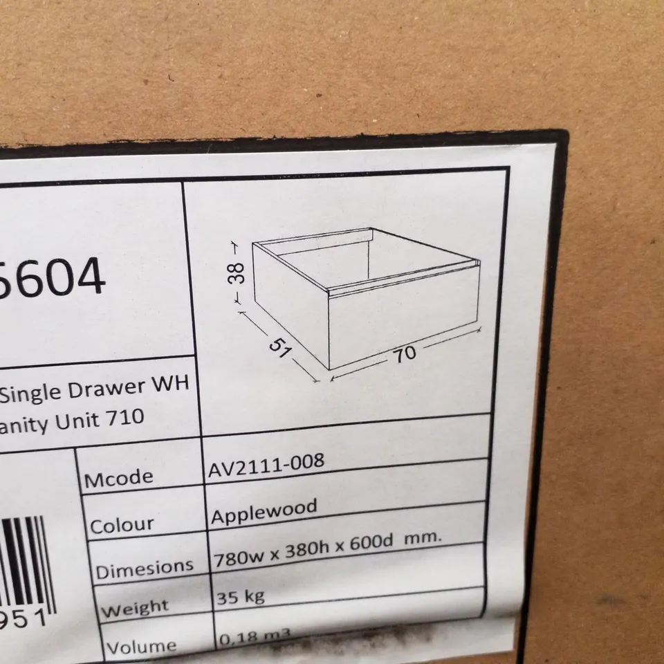 BOXED BRAND NEW CALYPSO ONETA 710MM SINGLE DRAWER WH VANITY UNIT IN APPLE WOOD