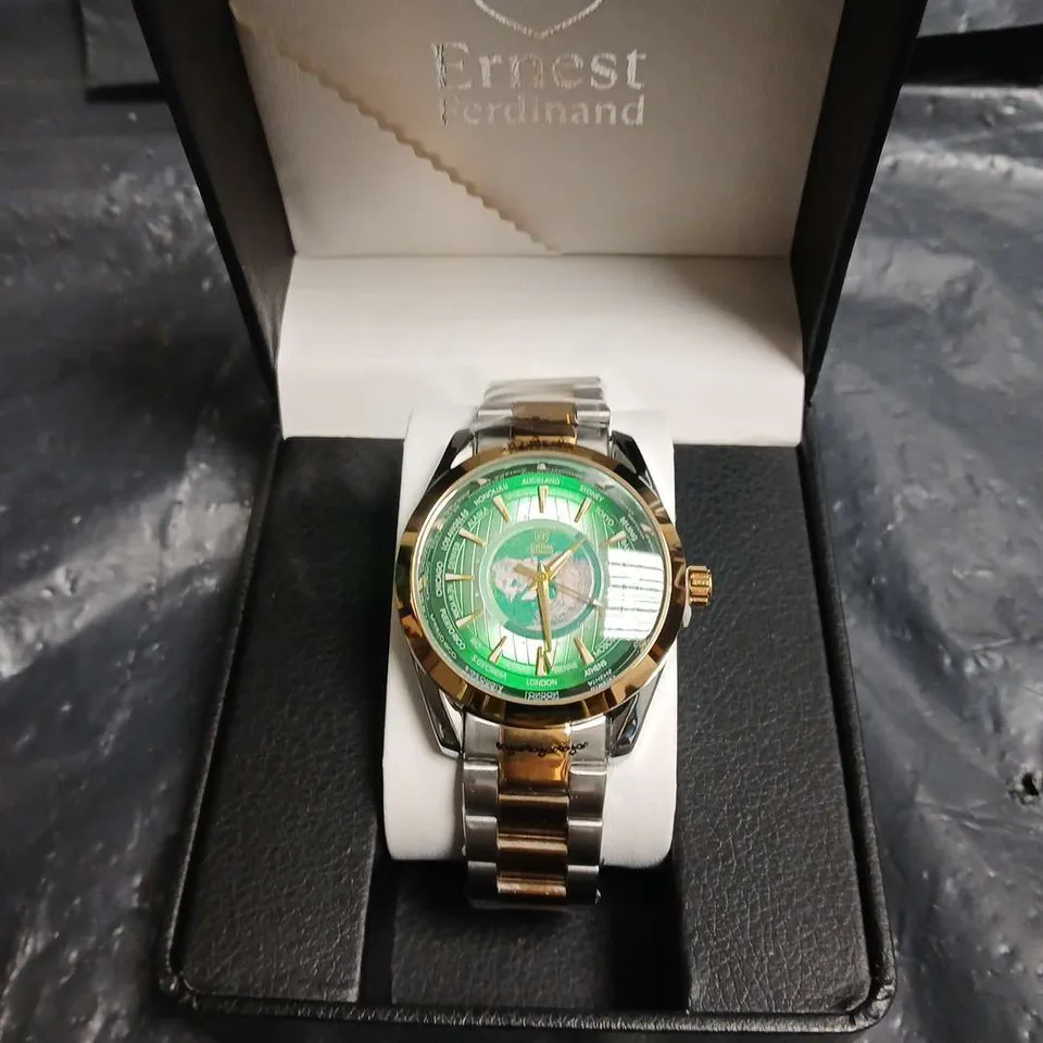 MENS ERNEST FERDINAND WATCH – GLOBAL DIAL – STAINLESS STEEL STRAP – 3ATM WATER RESISTANT - GIFT BOX
