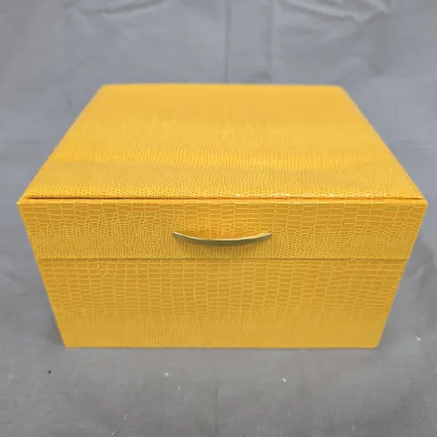 UNBRANDED YELLOW CROCODILE-TEXTURED JEWELLERY BOX WITH BUILT-IN MIRROR AND DIVIDED COMPARTMENTS