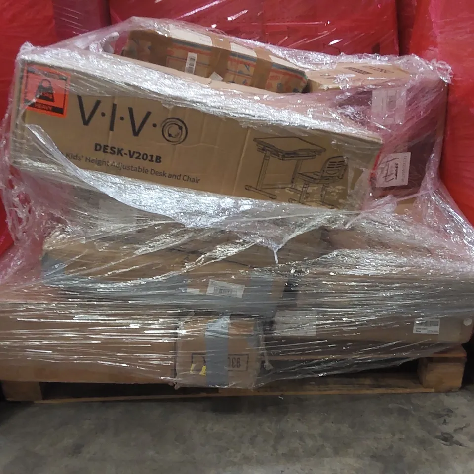 PALLET OF ASSORTED ITEMS INCLUDING: VIVO HEIGHT ADJUSTABLE DESK, VANCASSO DINNERWARE SET ECT