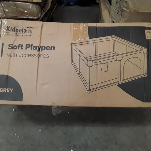 BOXED KIDOOLA SOFT PLAY PEN WITH ACCESSORIES- GREY 