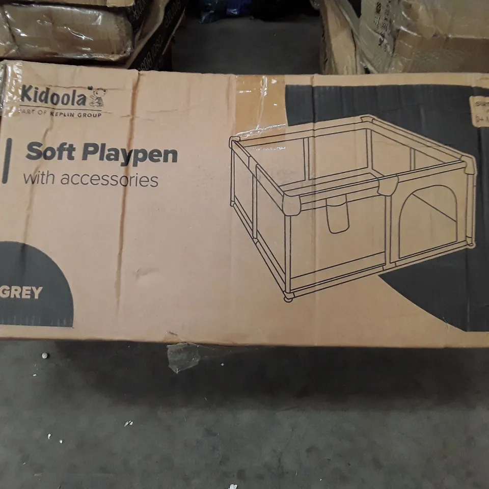 BOXED KIDOOLA SOFT PLAY PEN WITH ACCESSORIES- GREY 
