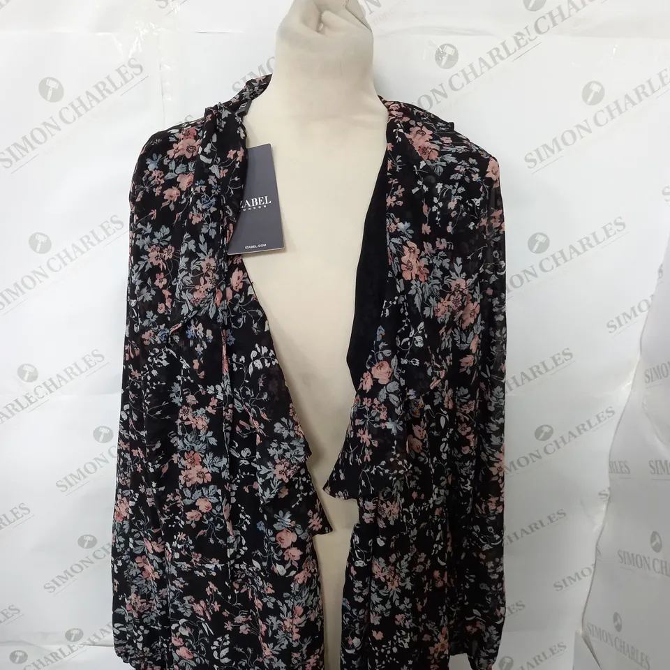 IZABEL FLORAL LONG SLEEVE FRILL NECK MIDI DRESS SIZE 18