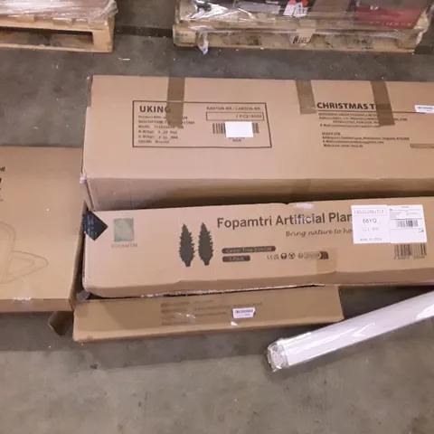 PALLET OF ASSORTED PRODUCTS INCLUDING TOILET SEAT, CHRISTMAS TREE, ROLLER BLINDS, 6-SATIN NICKEL HOOKS ON WHITE COLOR BOARD 