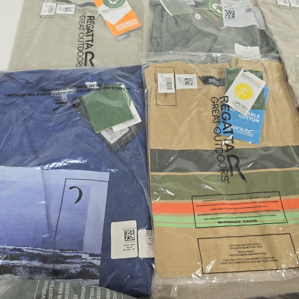 LOT OF 10 ASSORTED BRAND NEW REGATTA T-SHIRTS & POLO SHIRTS IN VARIOUS STYLES, COLOURS AND SIZES