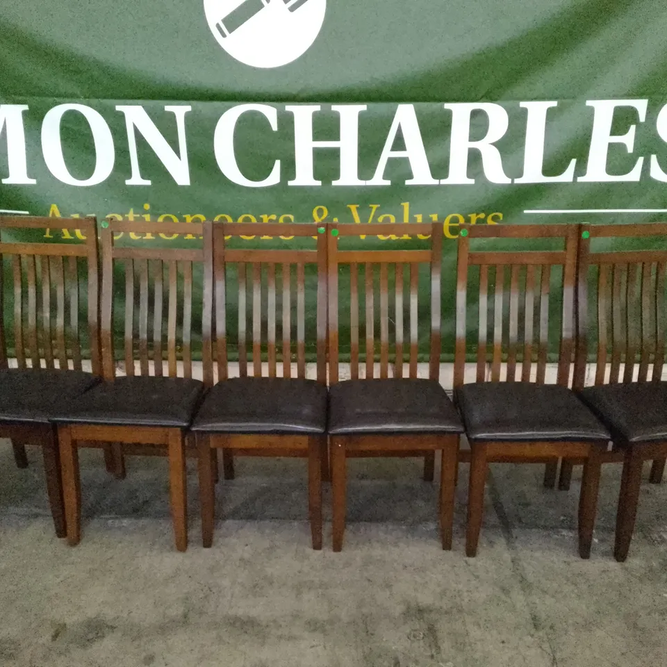 SET OF 6 NEW JAVA DARK WOOD DINING CHAIRS (BLACK LEATHER SEAT PAD)