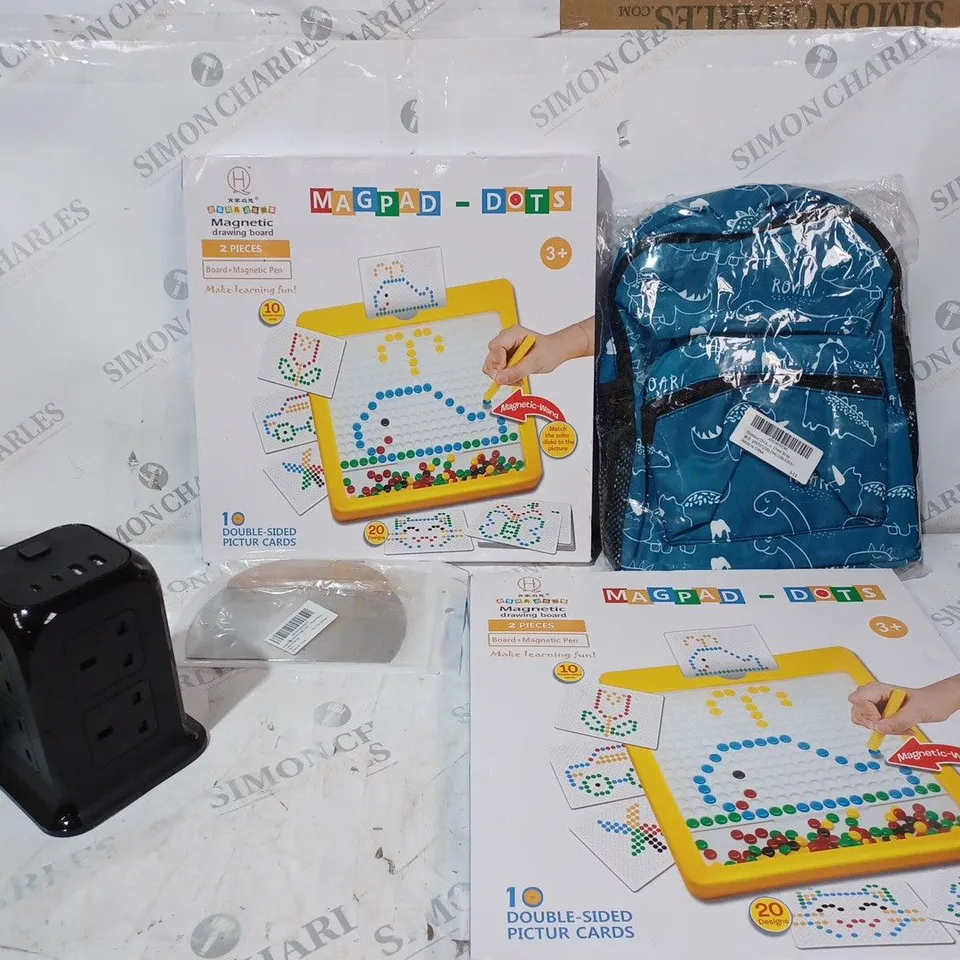 BOX OF APPROX 5 ITEMS TO INCLUDE - MAGPAD DOTS - KIDS SCHOOL BACKPACK - PIZZA CUTTER ECT