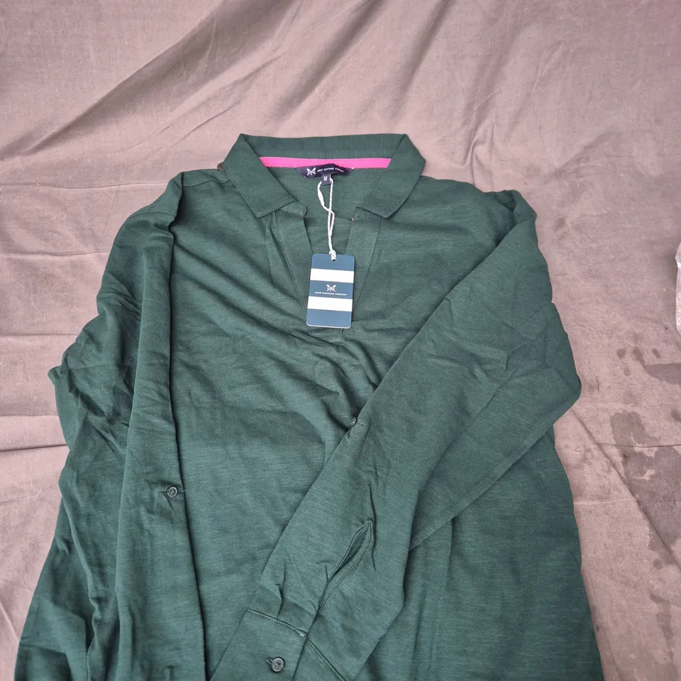 Crew Clothing Company Bottle Green Flip Collar Slub Top – UK 12