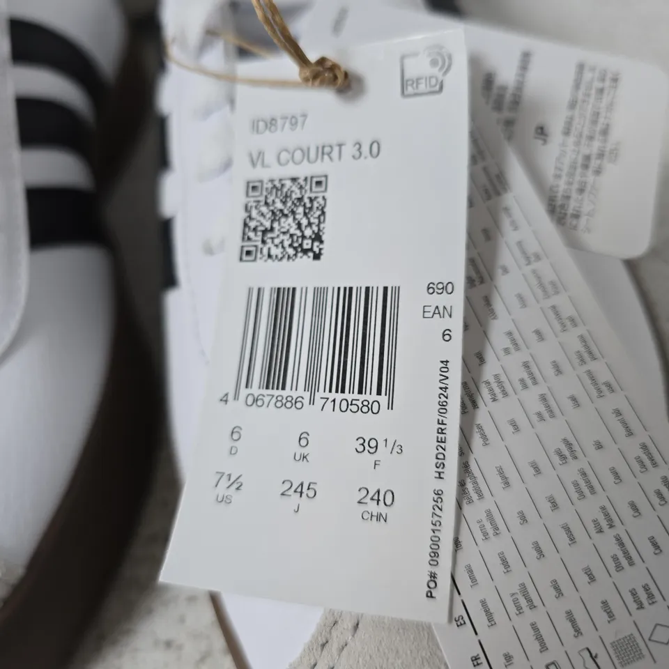 ADIDAS VL COURT 3.0 TRAINERS – WHITE/BLACK, UK 6 (EU 39 1/3; US 7.5)