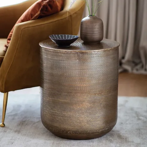 BOXED DELPHINE EMBOSSED METAL SIDE TABLE