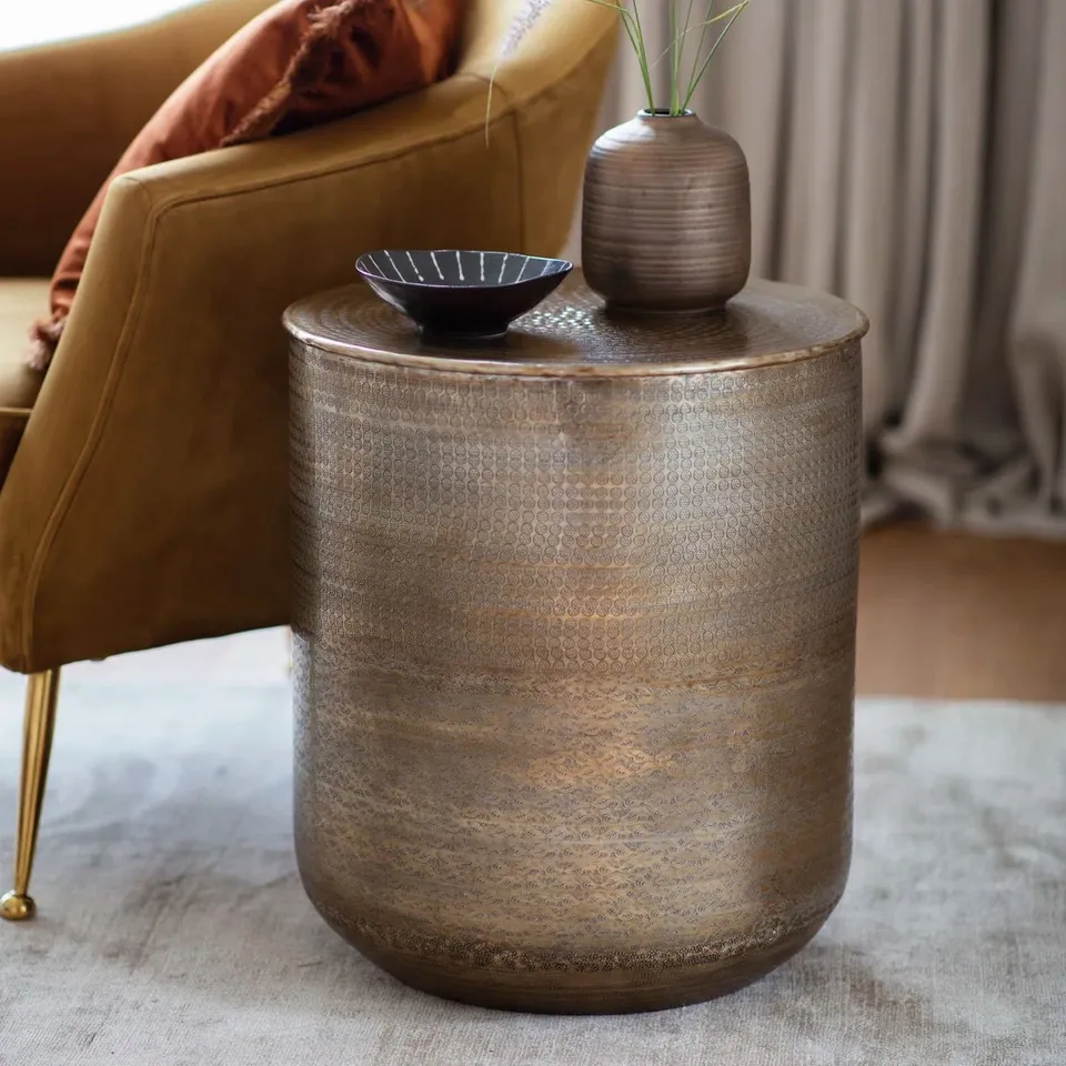 BOXED DELPHINE EMBOSSED METAL SIDE TABLE