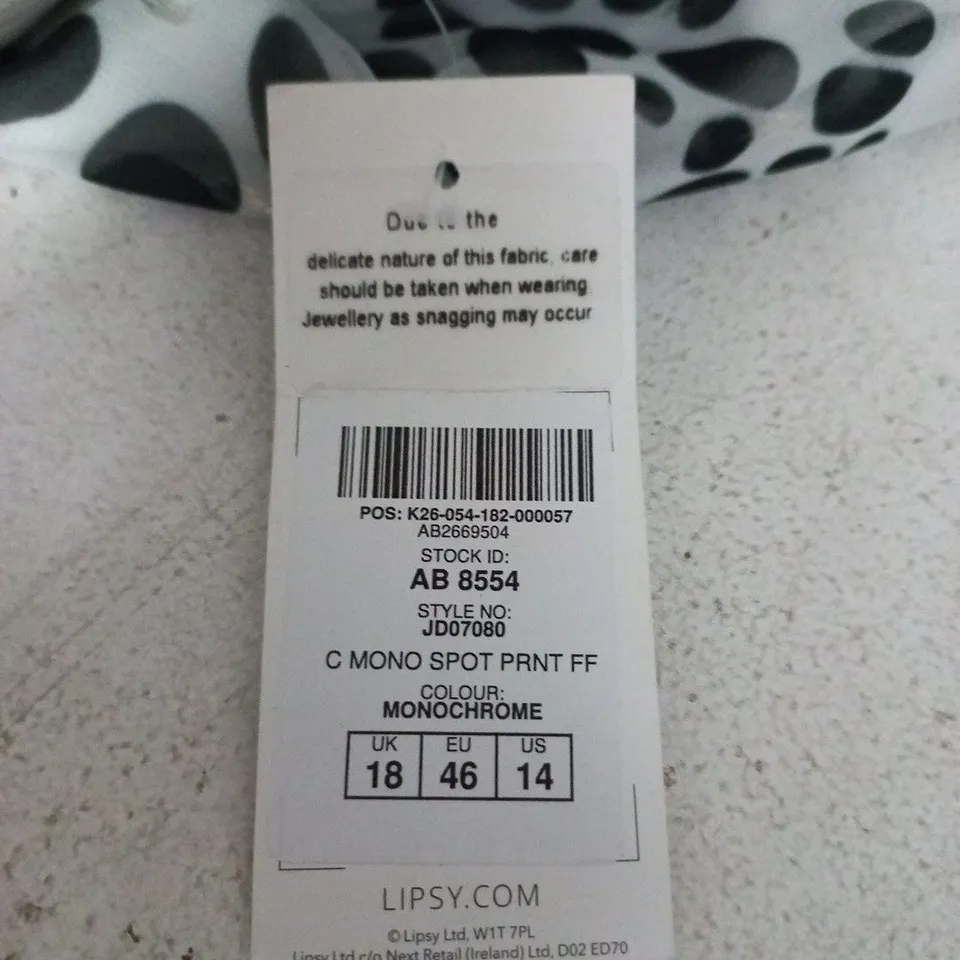 LIPSY LONDON MONO SPOT PRINT DRESS IN BLACK/WHITE - UK 18