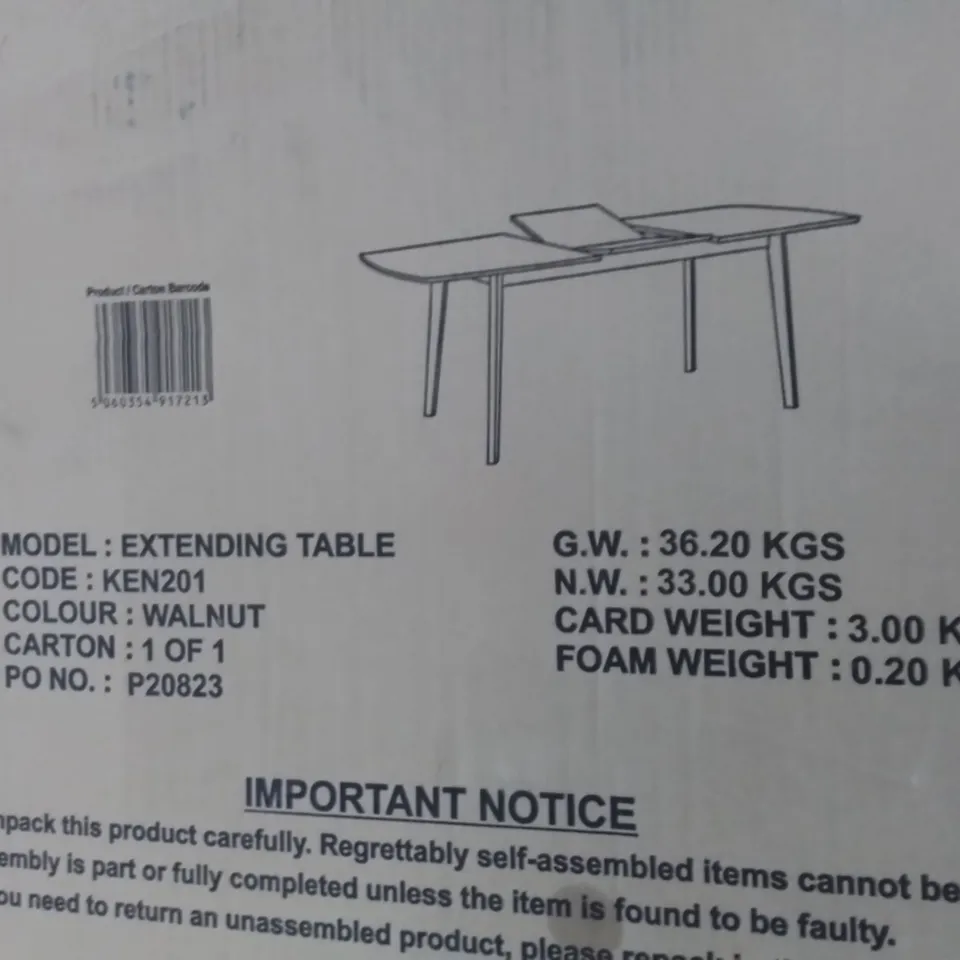 BOXED KEN201 EXTENDABLE TABLE - WALNUT EFFECT (1 BOX)