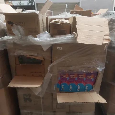 PALLET TO CONTAINING A VERY LARGE QUANTITY OF ASSORTED ITEMS INCLUDING: CAT TREES, RUBBER DUCKS, OIL/VINEGAR BOTTLES, DRY ERASER BOARDS ECT