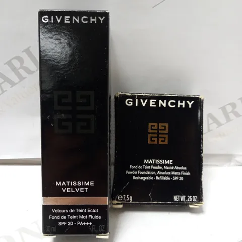 LOT OF 2 GIVENCHY PRODUCTS TO INCLUDE MATISSIME VELVET RADIANT MAT FLUID FOUNDATION 30ML - 03 MAT SAND & MATISSIME POWDER FOUNDATION REFILL - 19 MAT BRONZE
