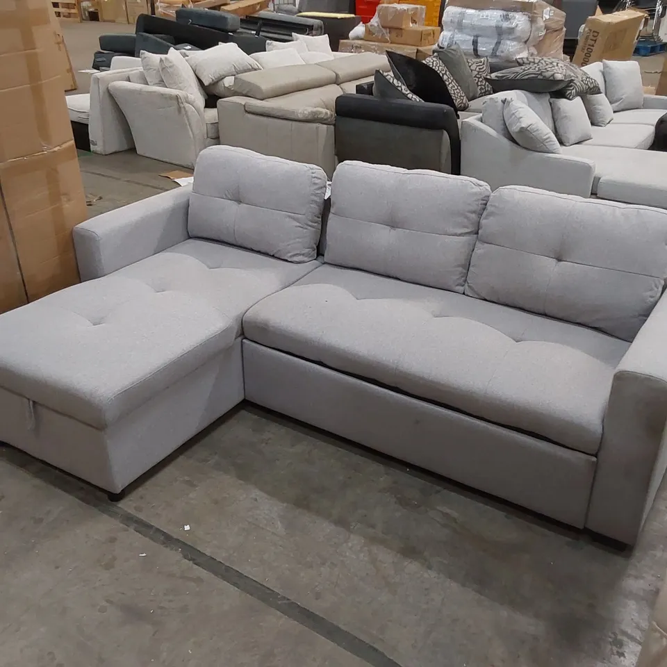 DESIGNER LIGHT GREY FABRIC UPHOLSTERED OTTOMAN CHAISE STORAGE SOFA 
