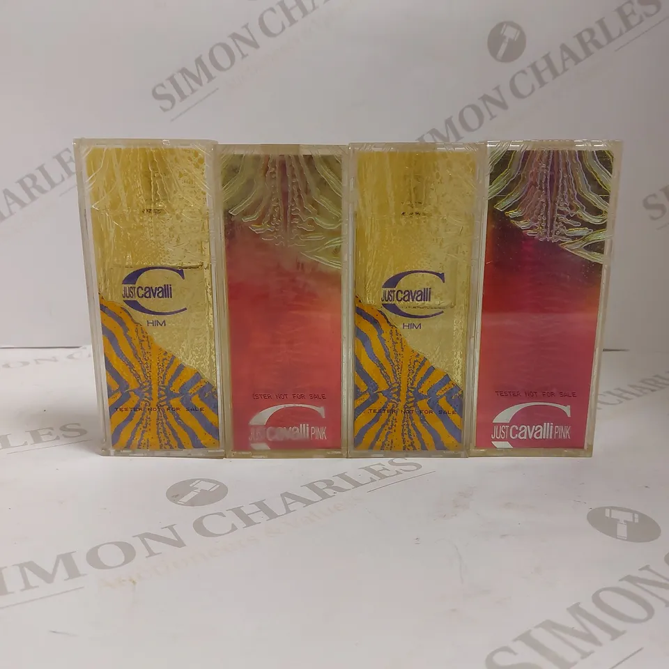 BOX OF 4 JUST CAVALLI HIM/PINK TESTER BOTTLES