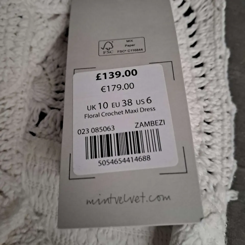 MINT VELVET FLORAL CROCHET MAXI DRESS IN WHITE - UK 10