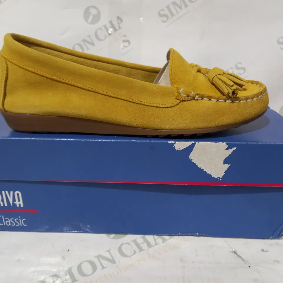 BOXED PAIR OF RIVA ALDONS SLIP-ON SUEDE SHOES IN YELLOW EU SIZE 37