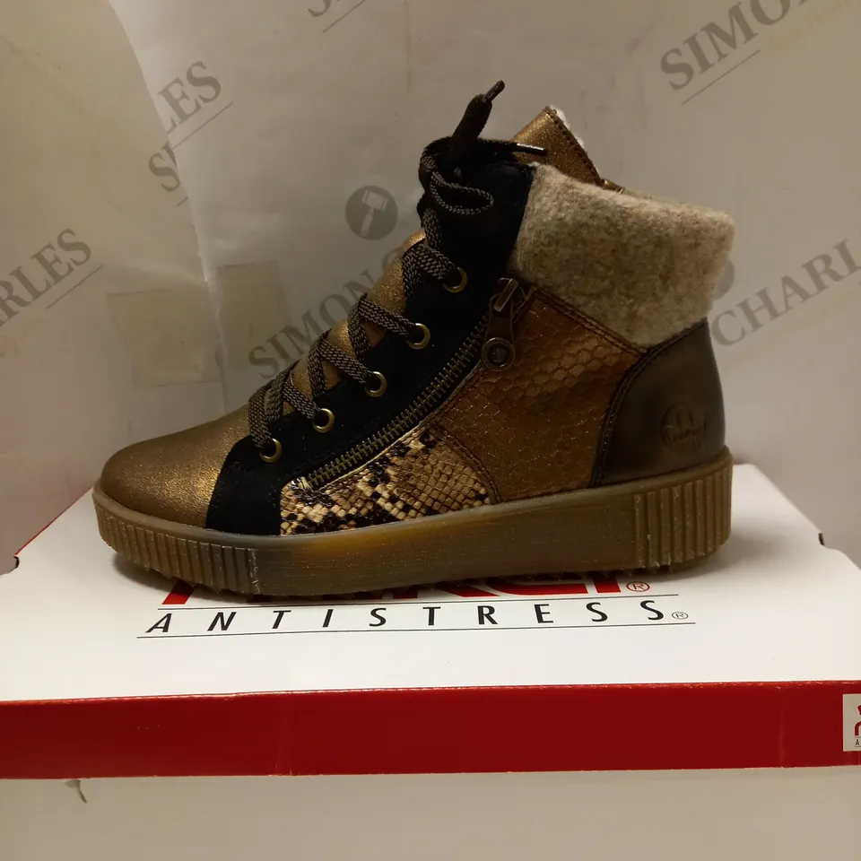 RIEKER MULTI BROWN MIXED MATERIAL TRAINER BOOTS - SIZE 5