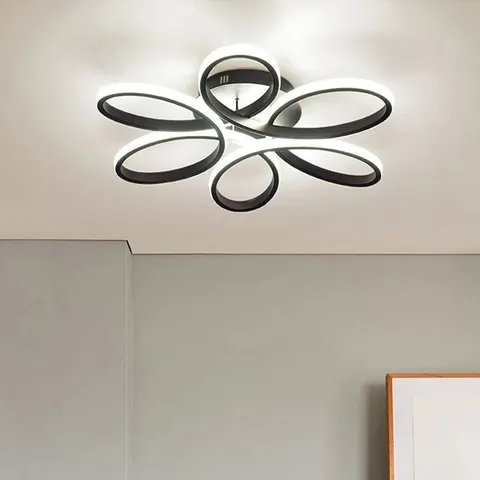BOXED BLACK FRAME MODERN DIMMABLE/WHITE LED CHANDELIER CEILING LIGHT