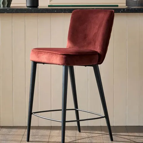 BOXED DANETTI SERENA BLACK METAL BAR STOOL - RUST PLUSH VELVET 