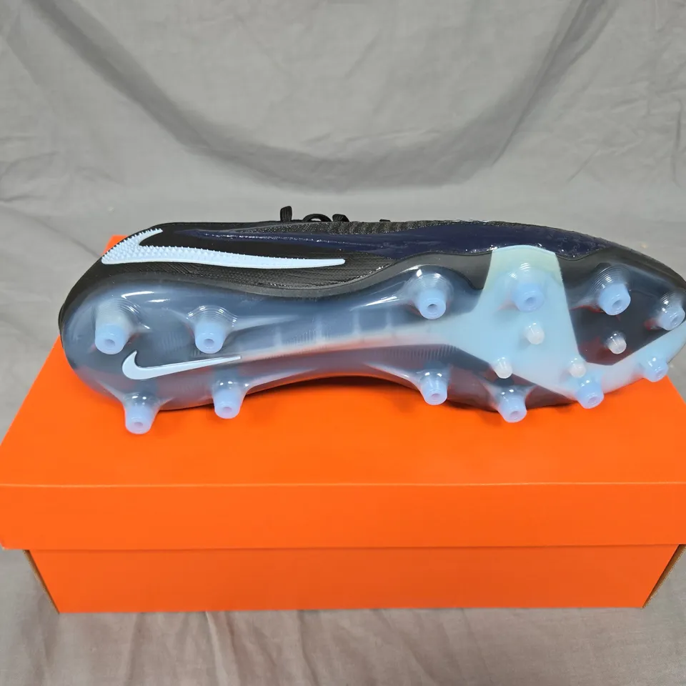 NIKE FOOTBALL BOOTS – BLACK KNIT UPPER WITH LIGHT-BLUE SWOOSH. UK SIZE 11.5