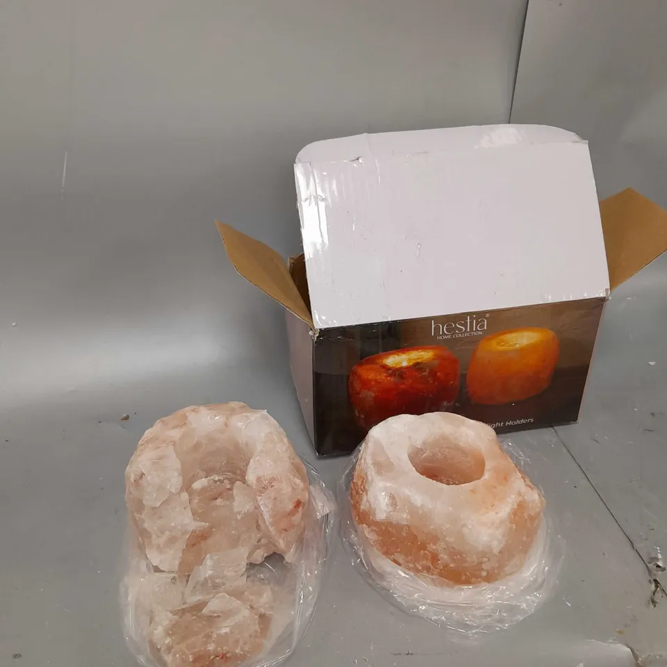 SET OF 2 HIMALAYAN ROCK SALT TEA LIGHT HOLDERS RRP £20
