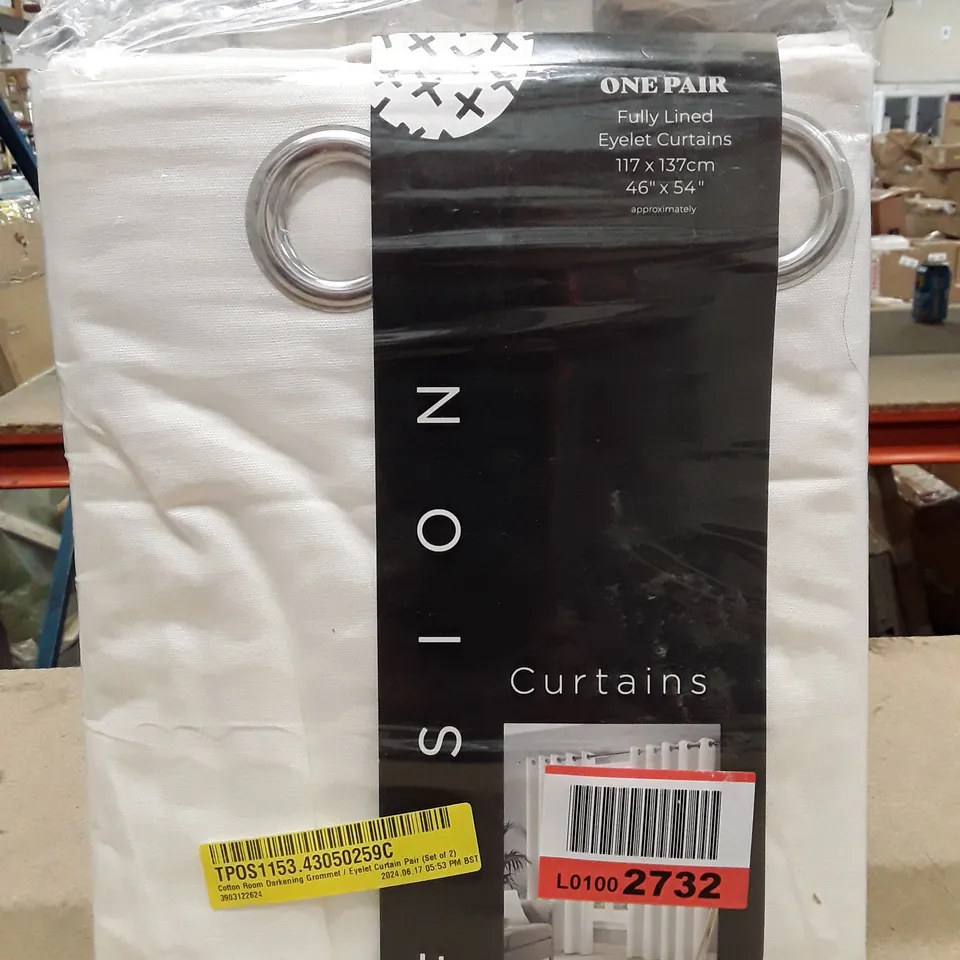 COTTON ROOM DARKENING GROMMET/EYELET CURTAIN PAIR (SET OF 2)